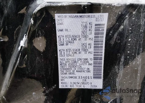 2013 Infiniti Jx35 z USA, uszkodzony, nr VIN 5N1AL0MM3DC334015